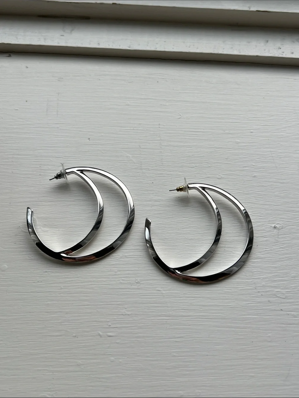 Vince Camuto Polished Silver Crescent Hoop Earrings